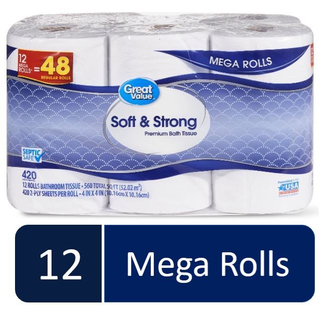 Soft & Strong Premium Bath Tissue, 12 Mega Rolls