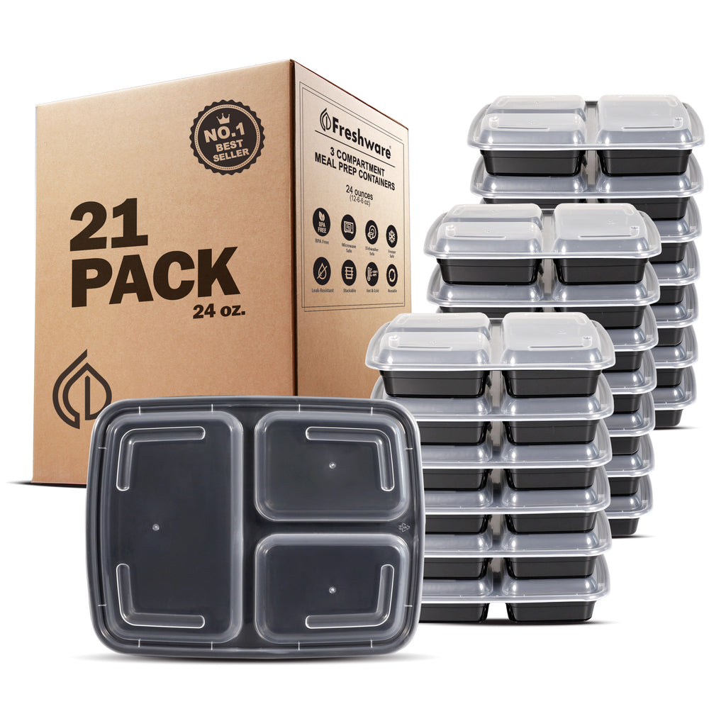 Meal Prep Containers 3 Compartments with Lids, Set of 21