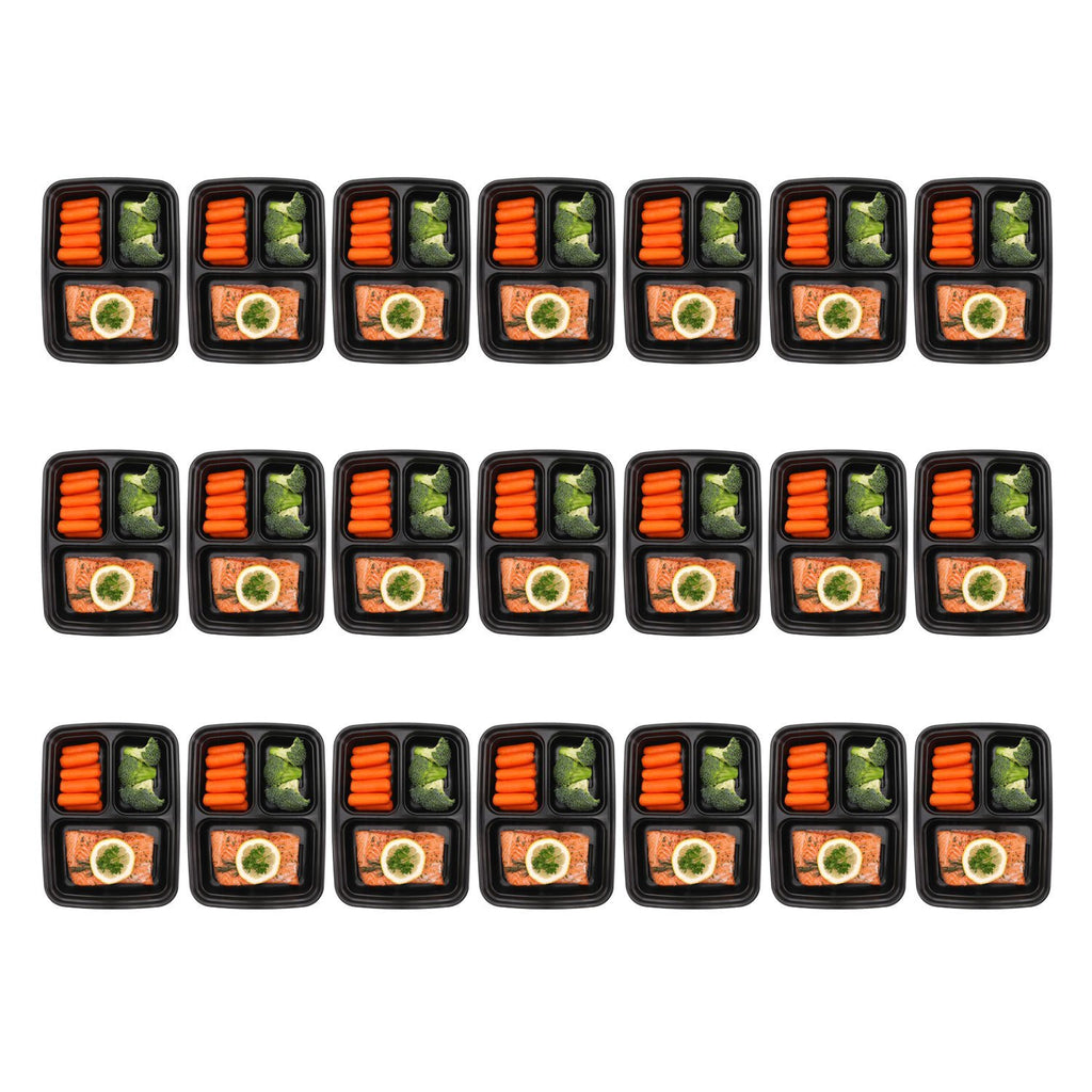 Meal Prep Containers 3 Compartments with Lids, Set of 21