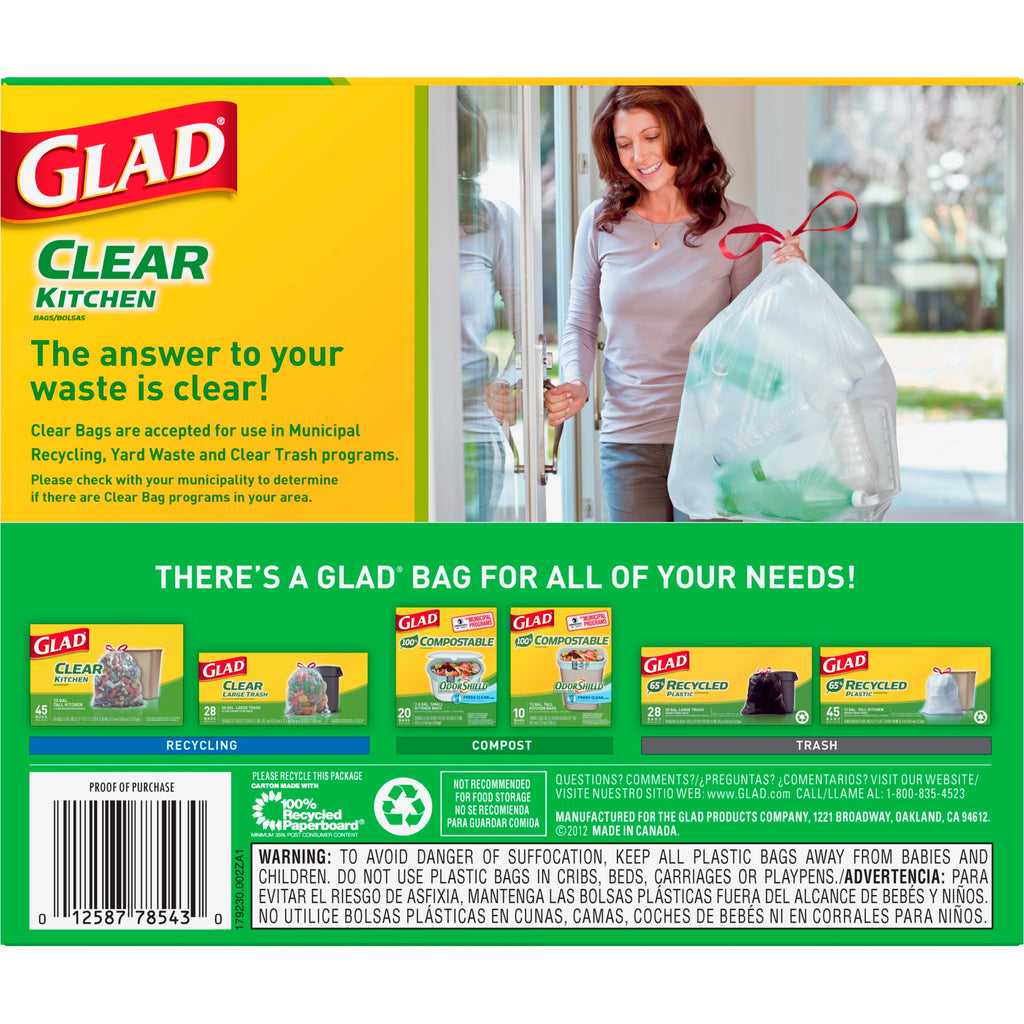 Tall Kitchen Trash Bags, 13 Gallon, 45 Bags (Clear Recycling)