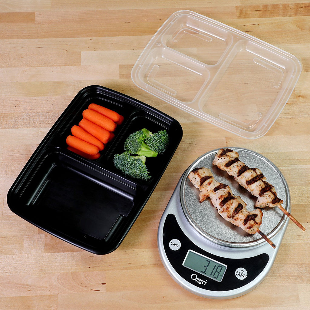 Meal Prep Containers 3 Compartments with Lids, Set of 21