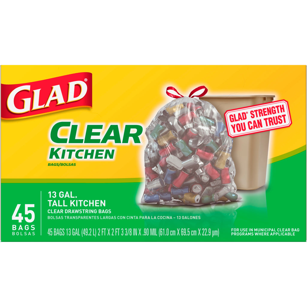 Tall Kitchen Trash Bags, 13 Gallon, 45 Bags (Clear Recycling)